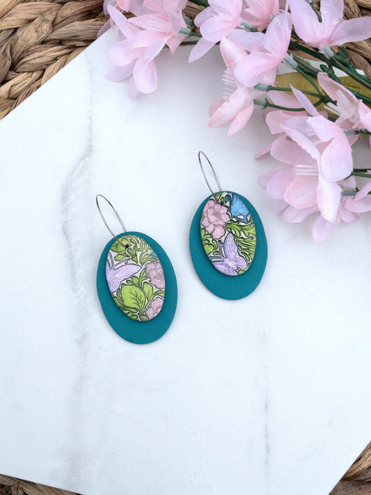 Teal & Butterfly Garden | Double Oval Hoops