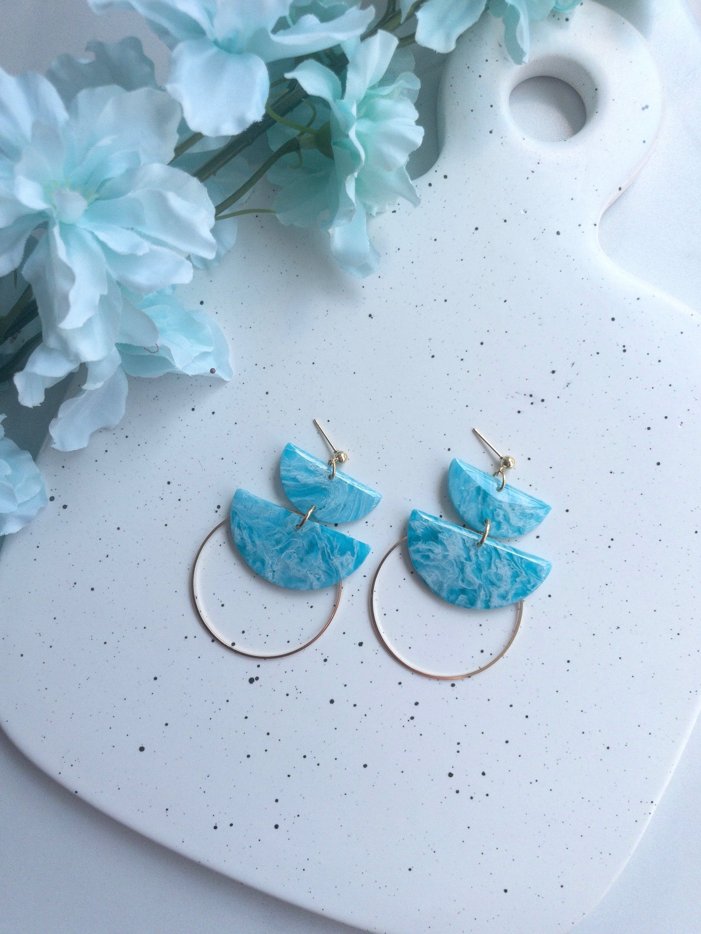 Turquoise & White Marble | Semi-circles with Gold Ring
