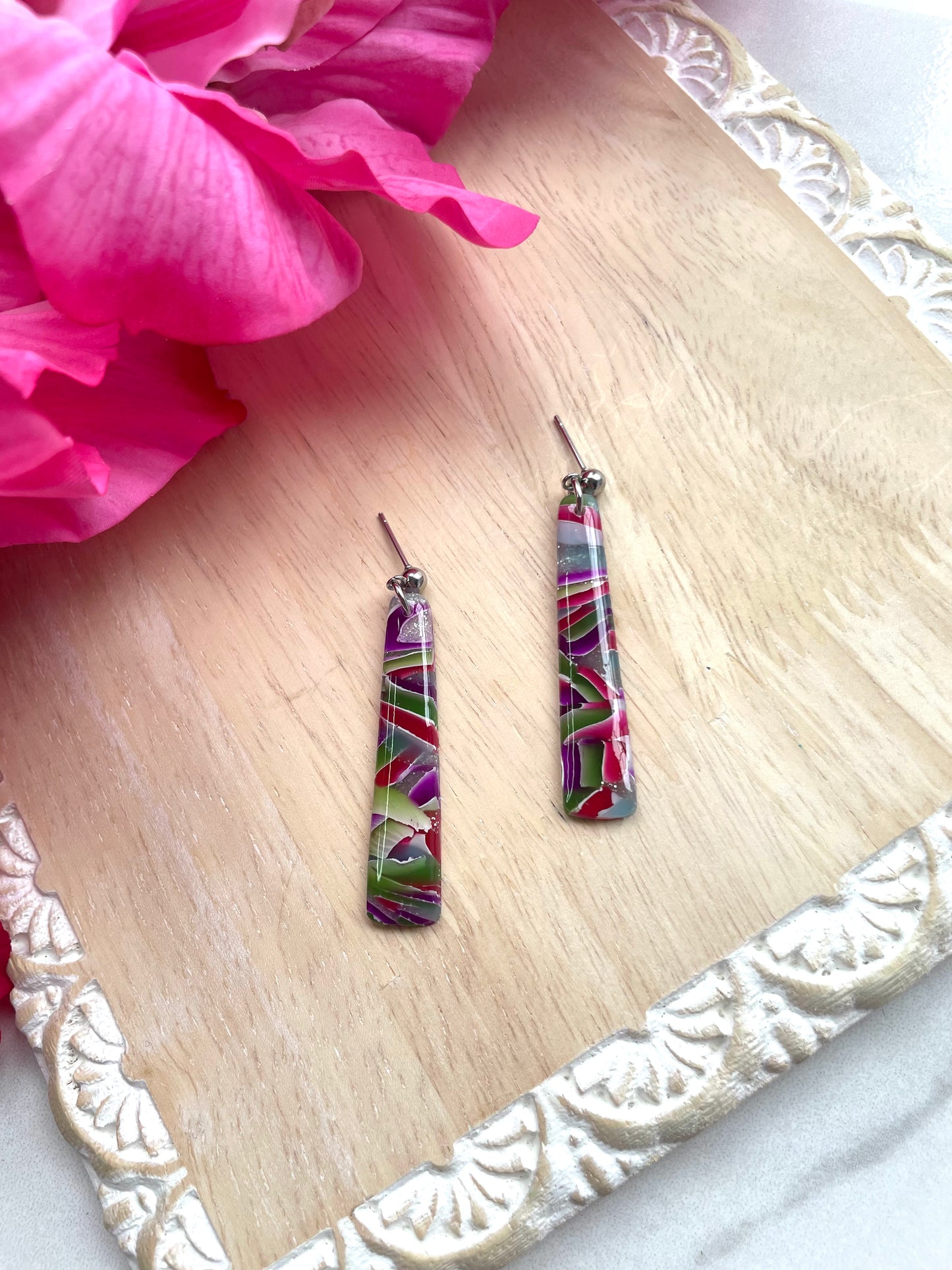 Rainbow/Silver Marble | Trapezoid Drops
