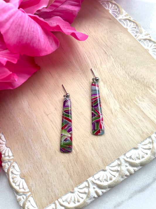 Rainbow/Silver Marble | Trapezoid Drops