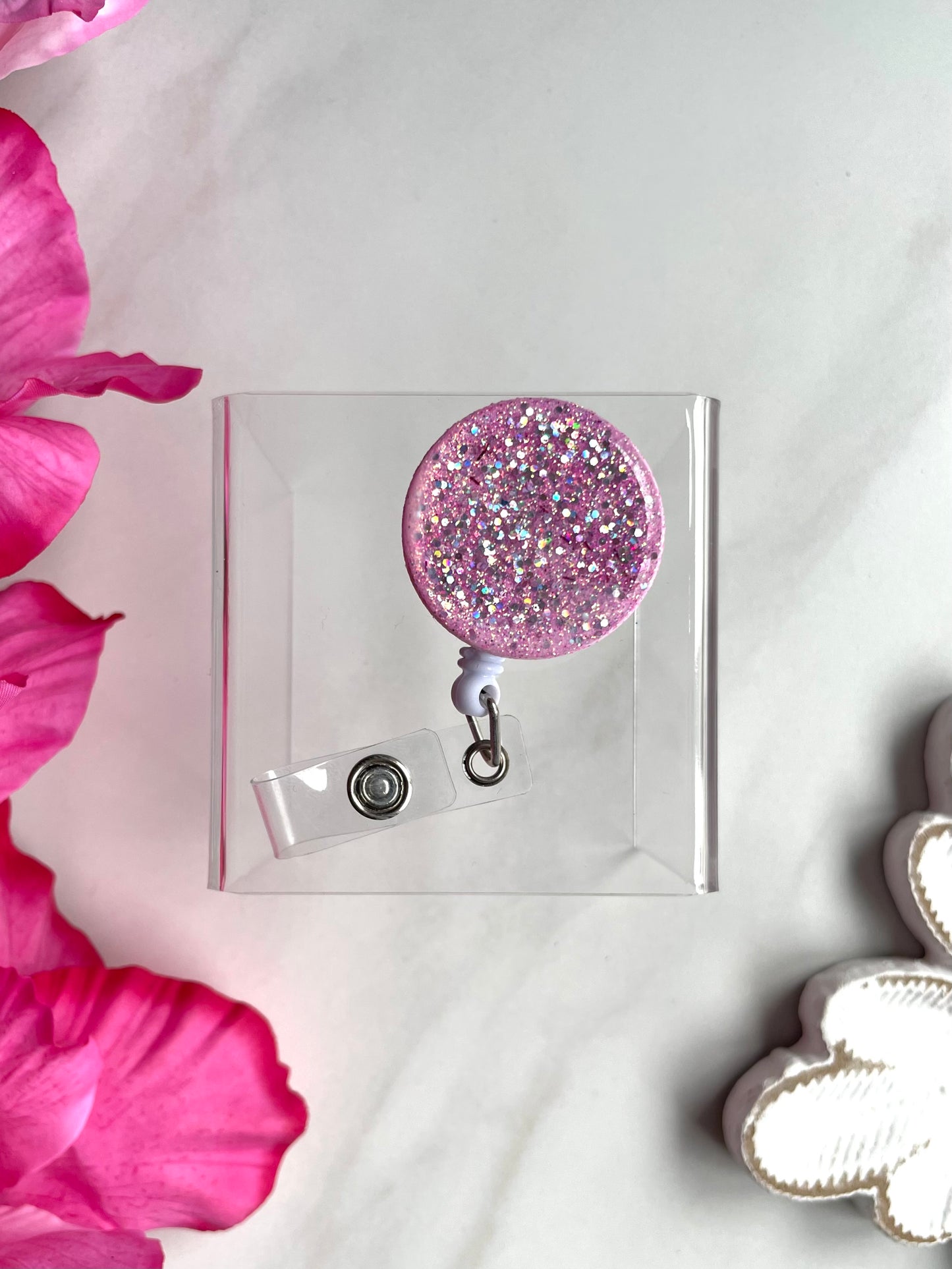 Badge Reel | Pink Glitter