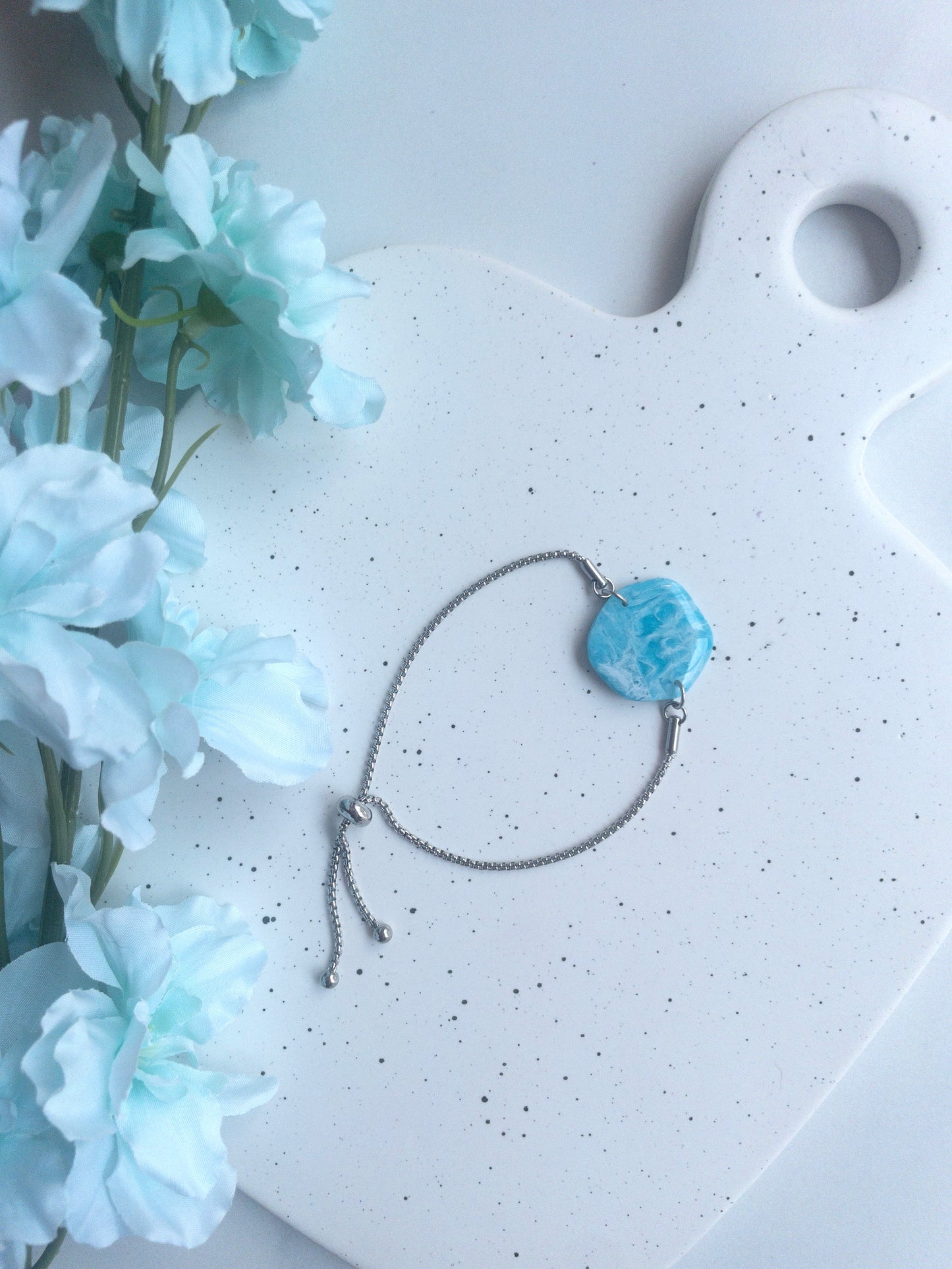 Turquoise & White Marble | Organic Circle (Adjustable Bracelet)