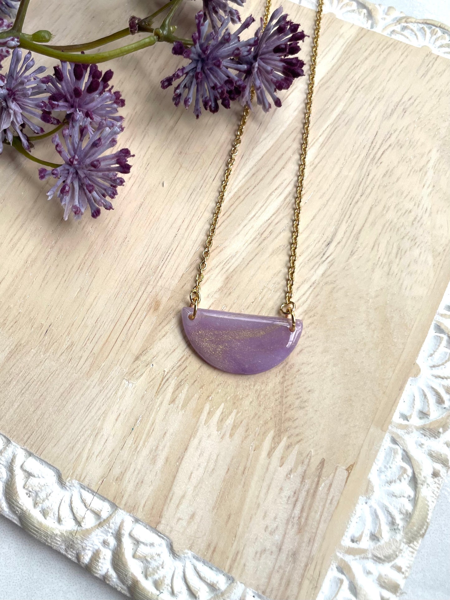 Pale Translucent Purple & Gold | Mini Semi-circle