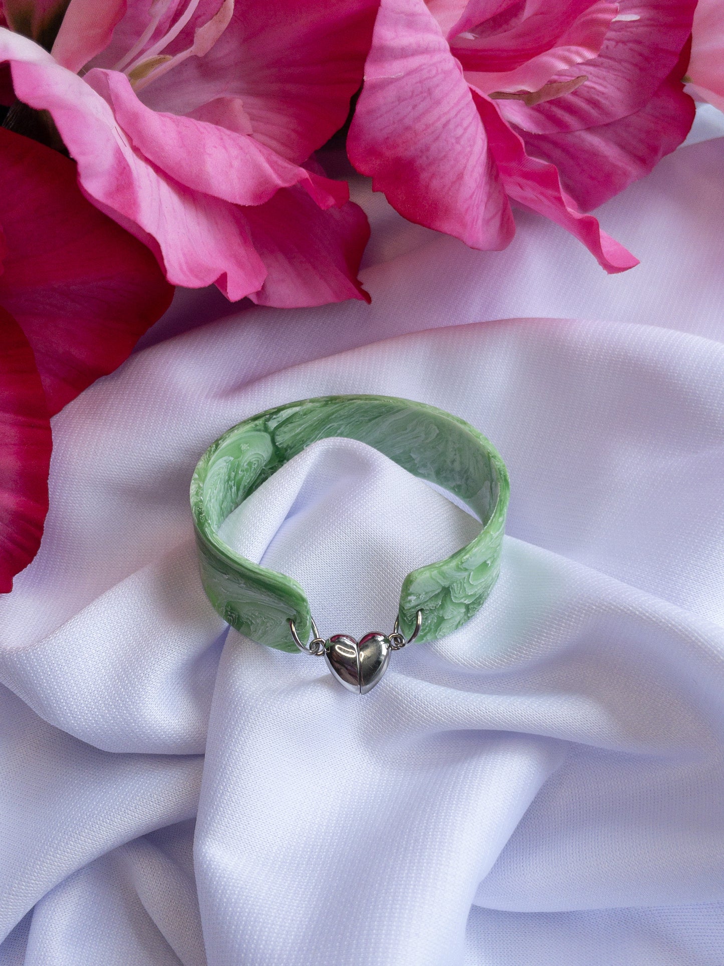 Green & White Marble | 3/4" Cuff Bracelet