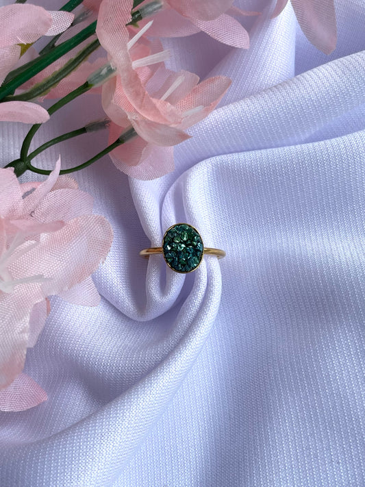 Blue/Green Crushed Glass | Oval Ring