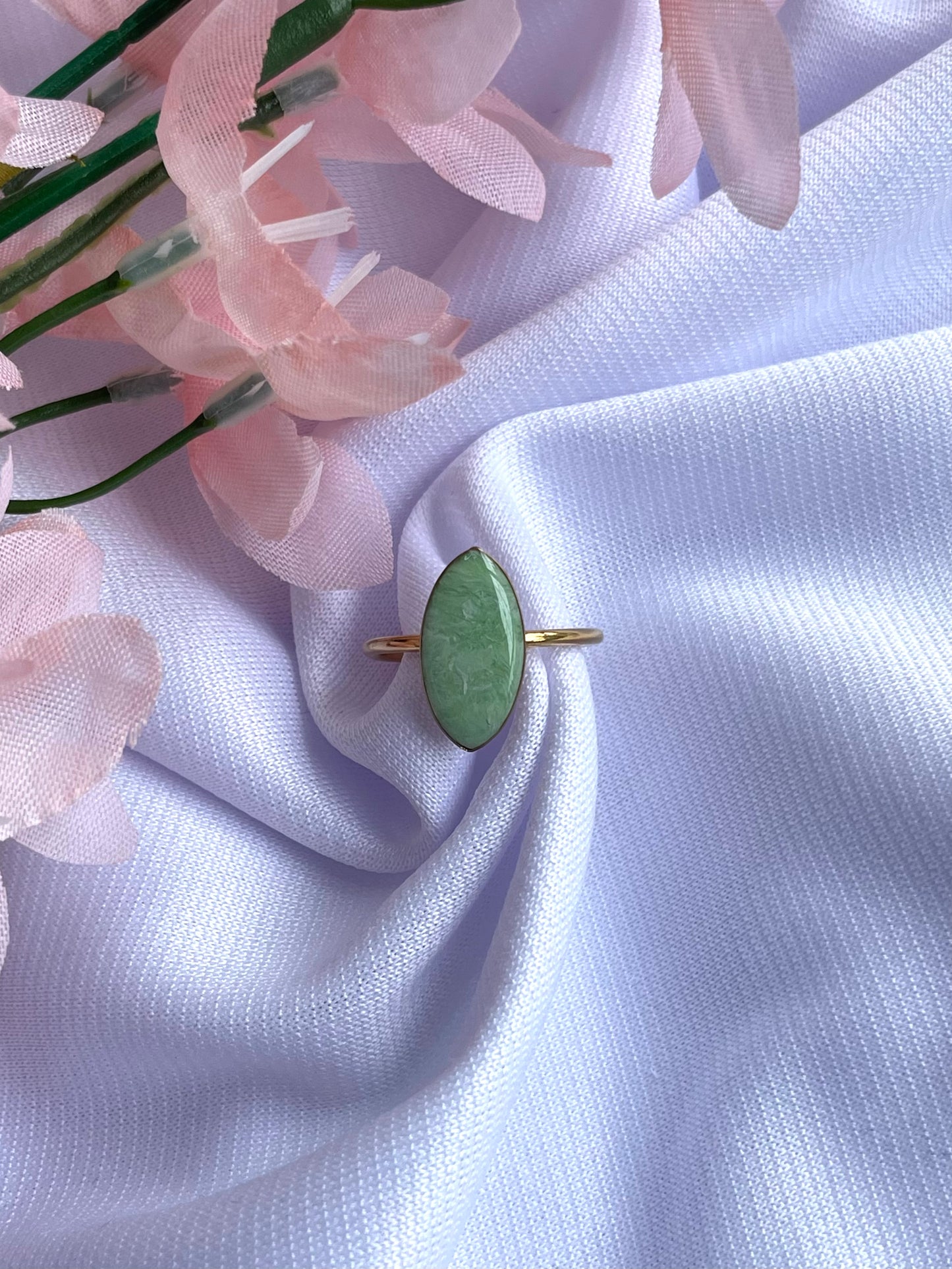 Green Marble | Marquise Silver Ring