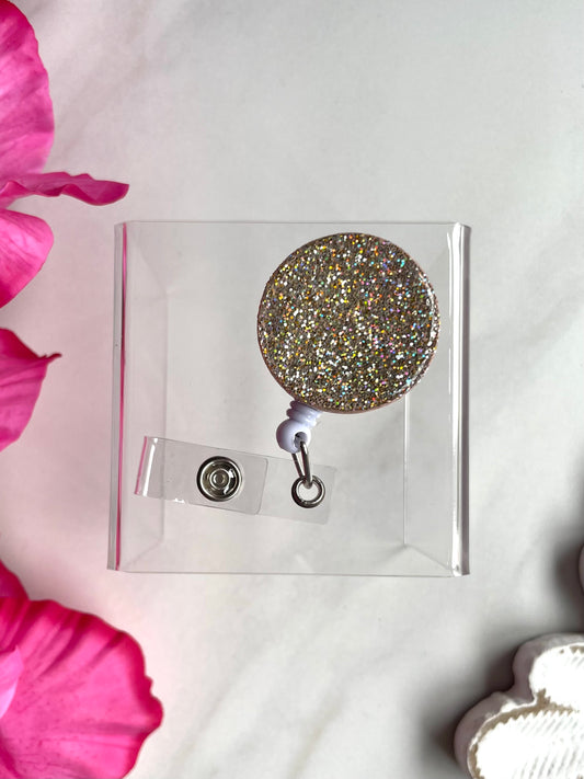 Badge Reel | Gold Holographic Glitter