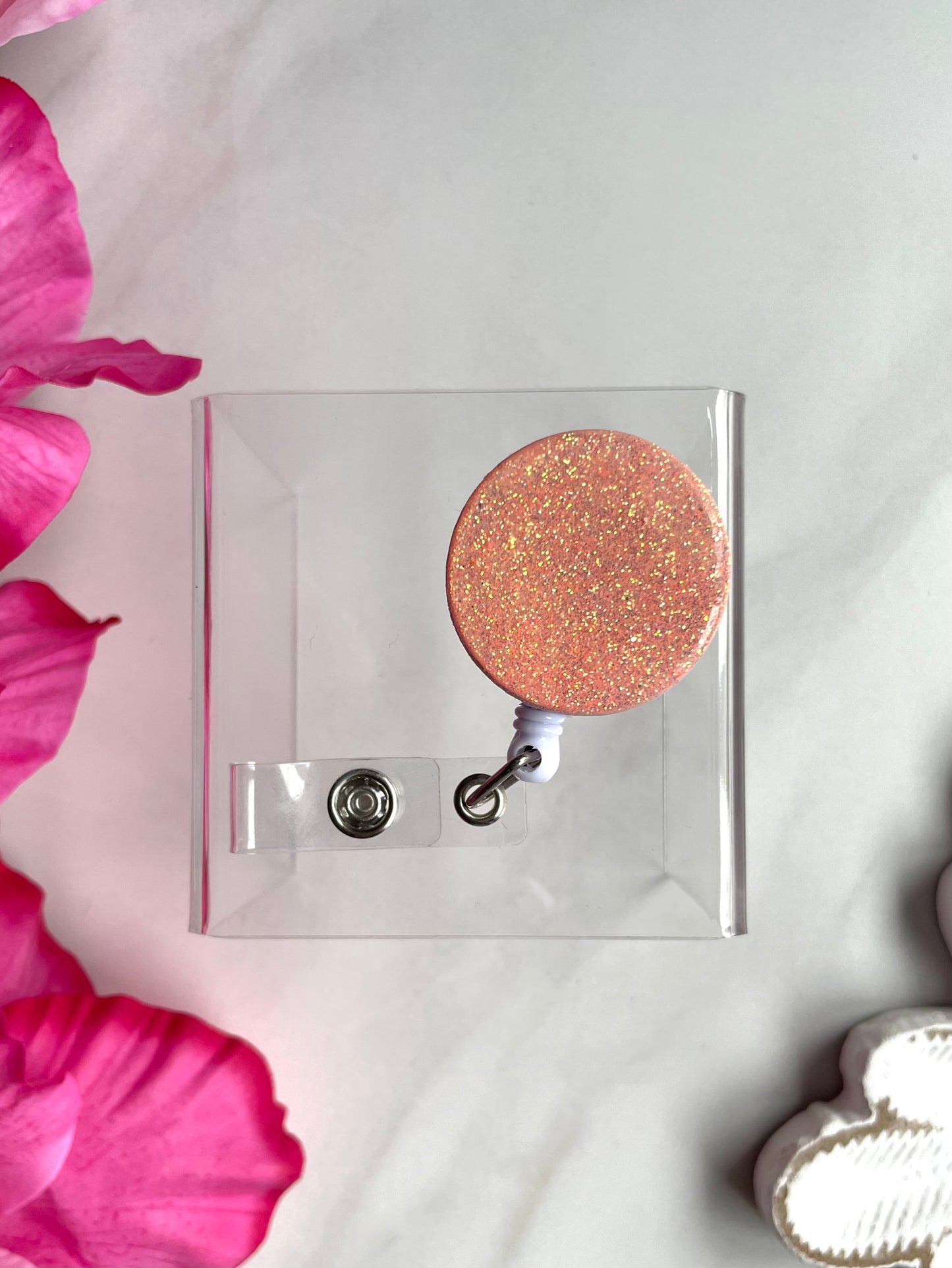Badge Reel  Peach Glitter – Lauren Ashlee Creations